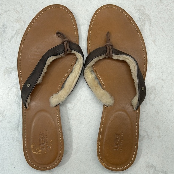 Ugg Fur Flip Wooden Bottom Flops Women’s Size 8 - Picture 5 of 14